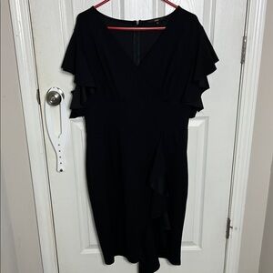 Elegant Black Ruffle Sleeve Midi Dress